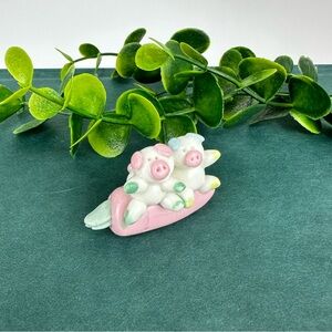 Vintage Mini Pig Figurine Two Piggies Sitting on a Carrot